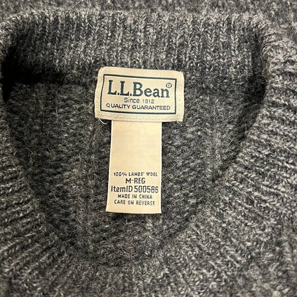 LL Bean Men's Rib Knit Wool Crew Sweater, Gray, M - Picture 3 of 9